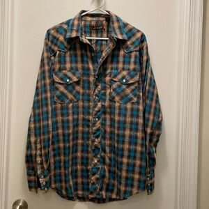 Roper western plaid button down shirt. Mens Size L.